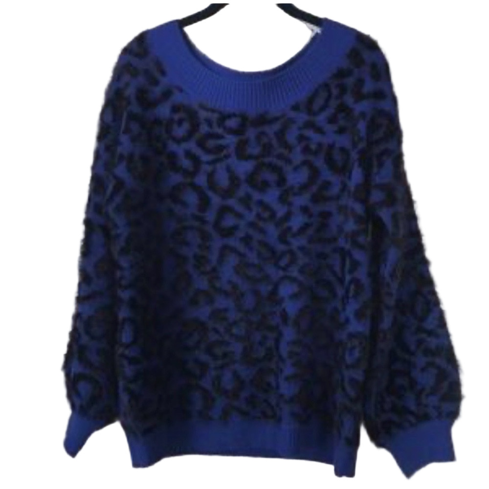 🎻Marc New York Andrew Marc Blue Leopard Print Sweater size XL GUC ..